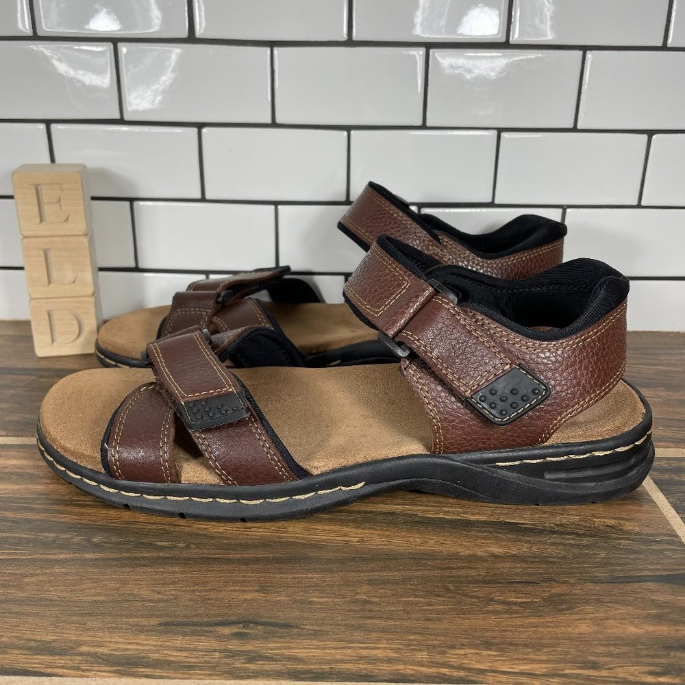 Dr. Scholl's Gus Men's Size 10 Shoes Brown Leather Cushioned Open Toe Sandals